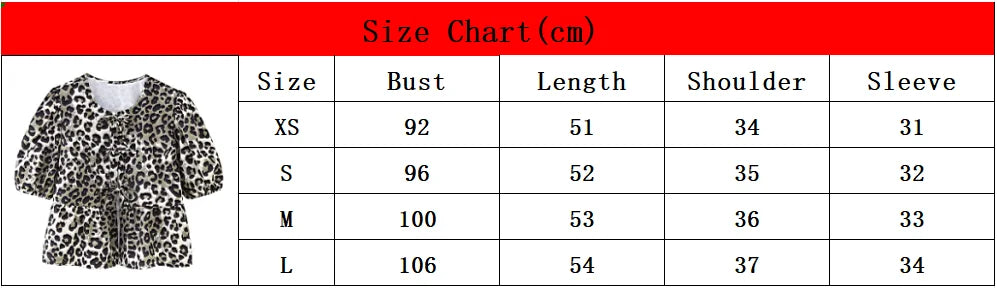 Leopard Blouse Puff Sleeve Crop Top Women's Summer Clothing