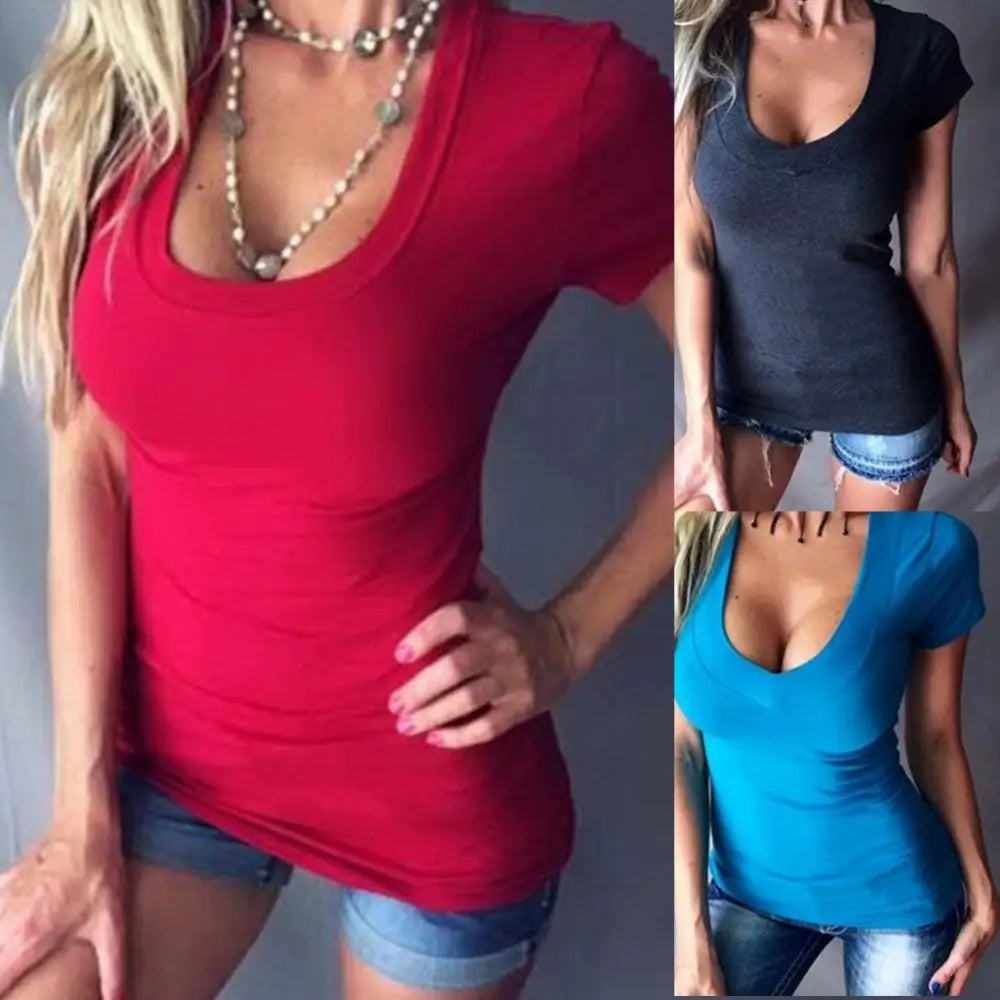 Slim Fit Plus Size T-Shirt Women Top Solid Color Short Sleeve