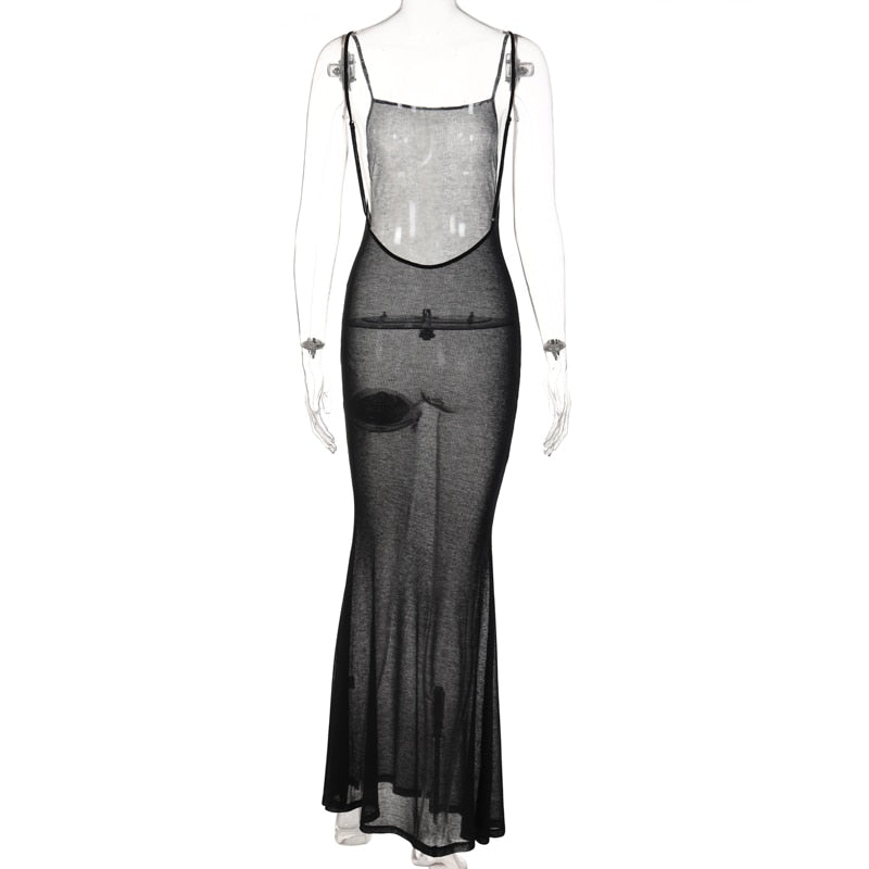 Square-Neck Spaghetti-Strap Maxi Dress