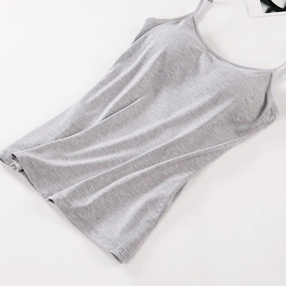 Solid Tank Tops Adjustable Strap Built In Cup Padded Wireless Camisole Camis Vest