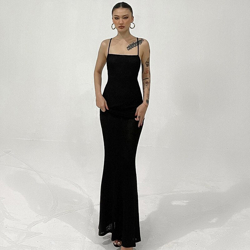 Square-Neck Spaghetti-Strap Maxi Dress