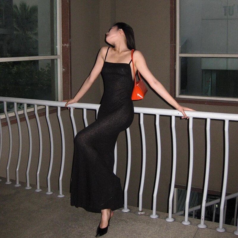Square-Neck Spaghetti-Strap Maxi Dress