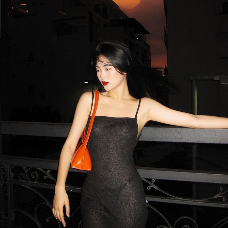 Square-Neck Spaghetti-Strap Maxi Dress