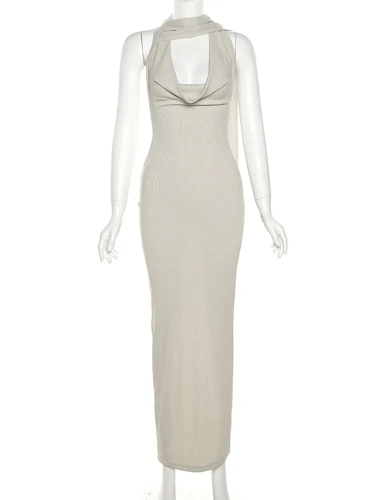 Backless Halter Slit Evening Dress
