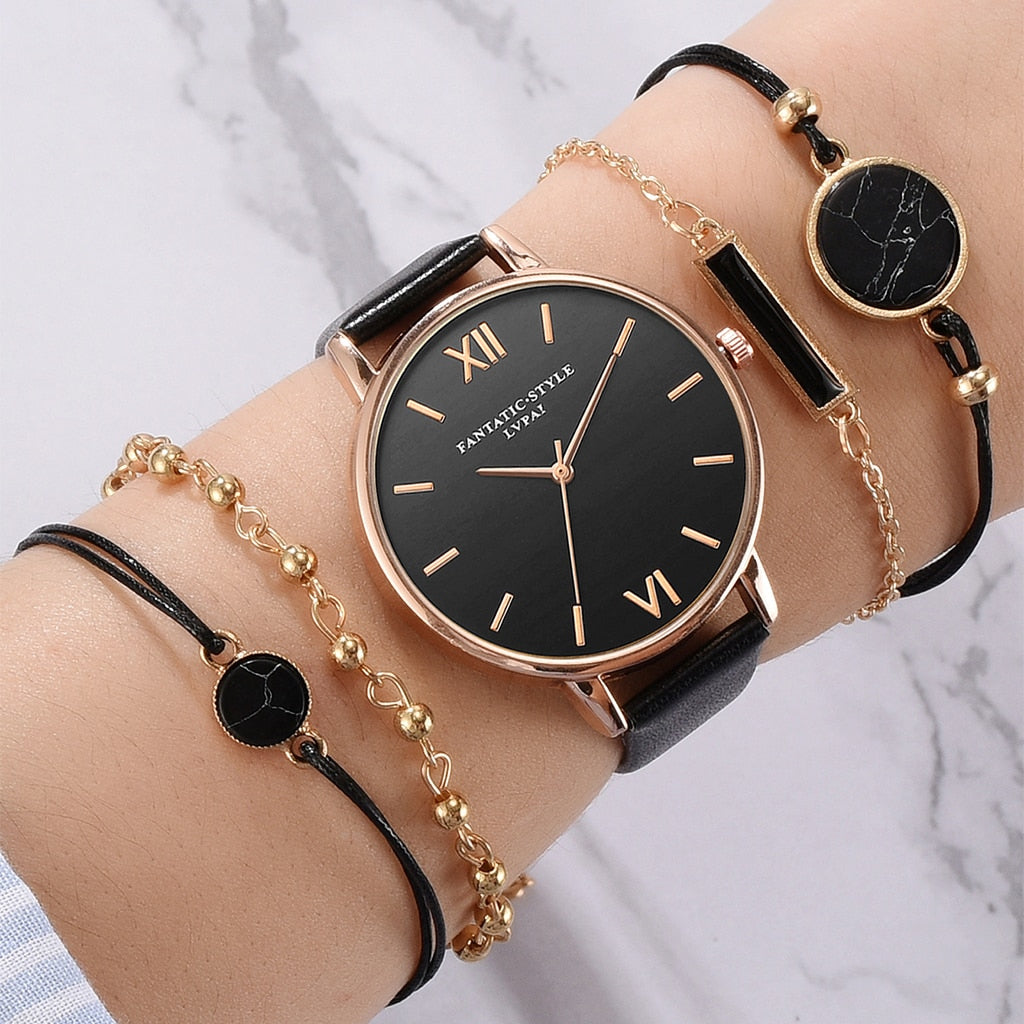 Quartz Watch Set with PU Strap