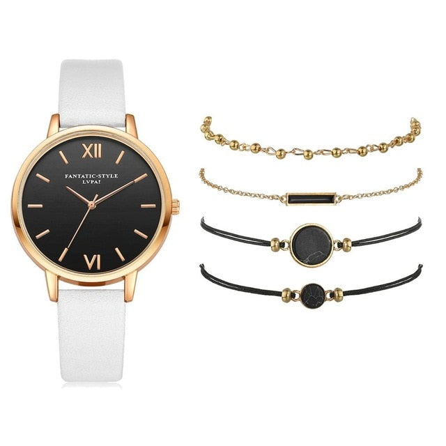 Quartz Watch Set with PU Strap