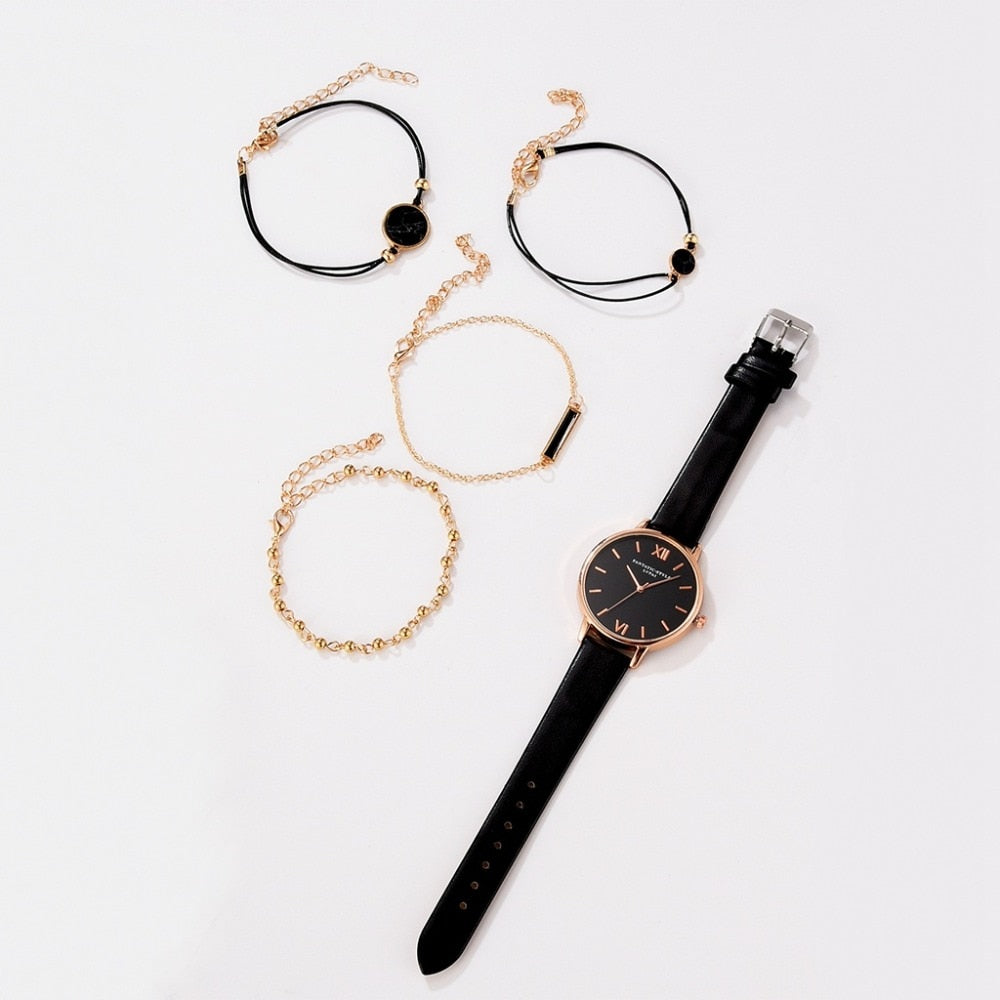 Quartz Watch Set with PU Strap