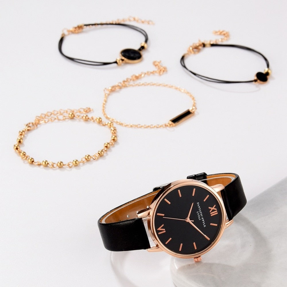 Quartz Watch Set with PU Strap