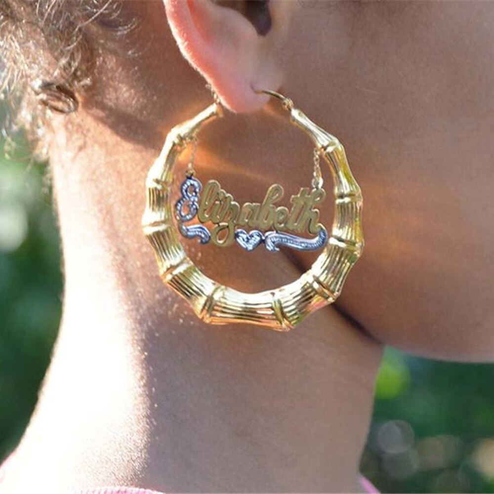 Personalized Bamboo-Style Hoop Earrings