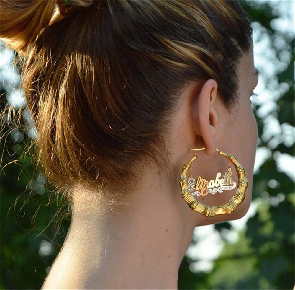 Personalized Bamboo-Style Hoop Earrings