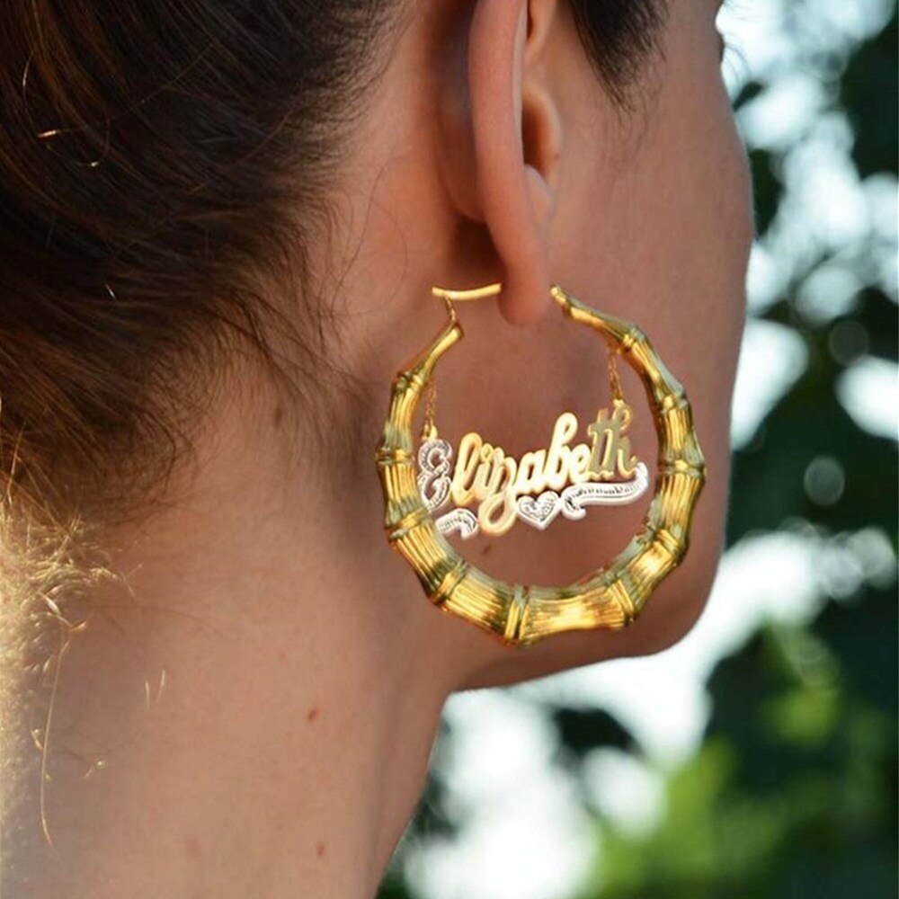 Personalized Bamboo-Style Hoop Earrings